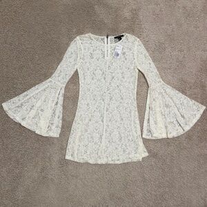 Sheer Lace Bell Sleeve Dress